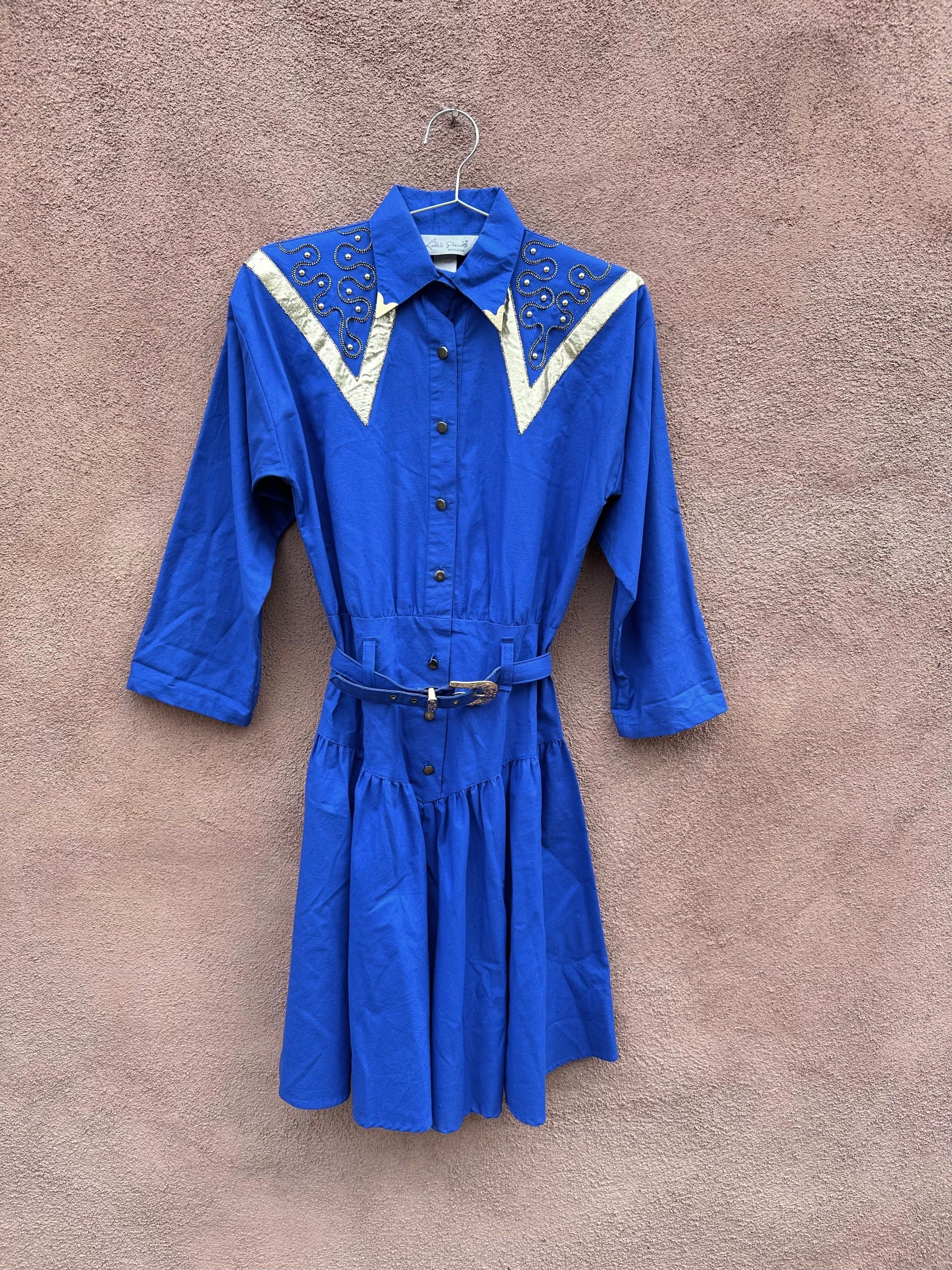 Vintage Blue & Gold Lilia Smitty Western Dress 5/6 Vintage Blue & Gold Lilia Smitty Western Dress 5/6