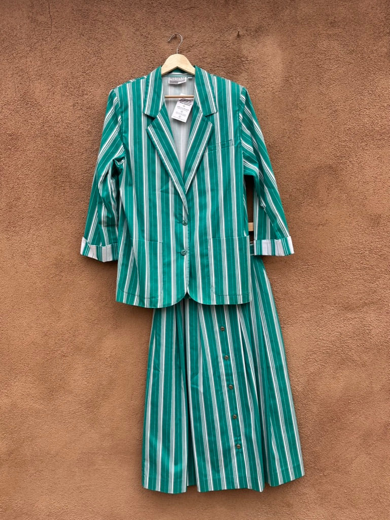 Leslie Fay - Personal Green & White Striped Blazer
