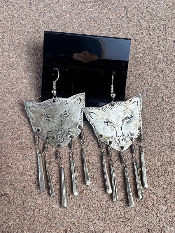 Silver Turkman Cats Earrings
