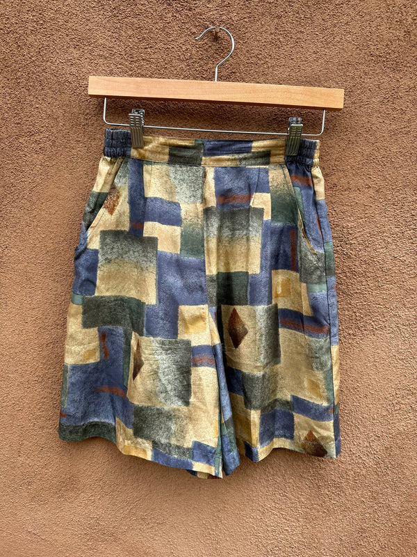 Two-Piece 1980's Silk Abstract Print Top and Shorts