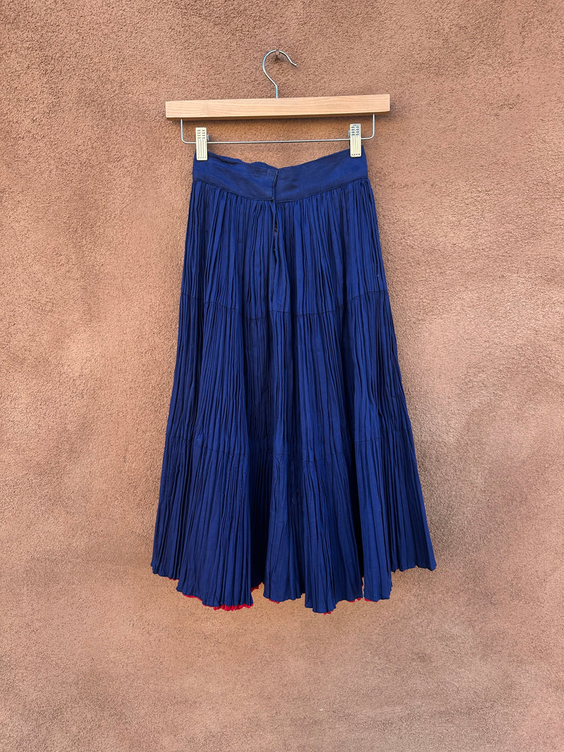 Navy Blue Pleated Broom Skirt with Red Underskirt