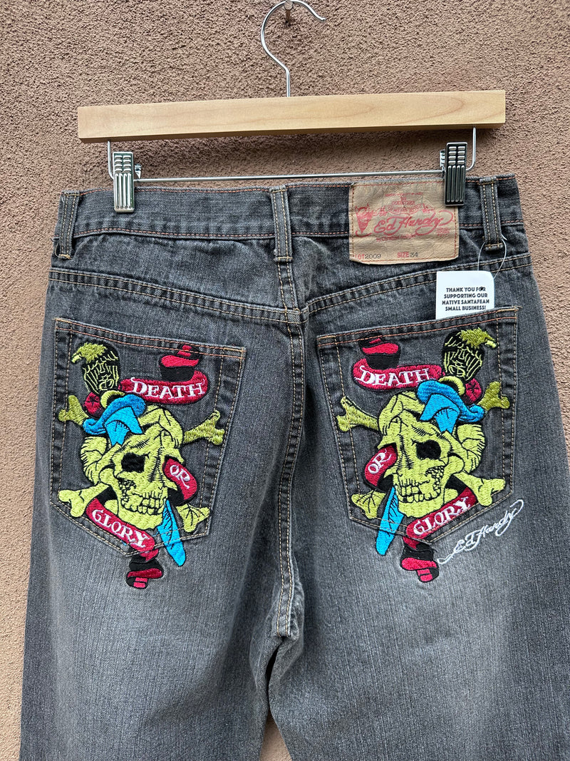 Death or Glory Embroidered Skull Ed Hardy Jeans