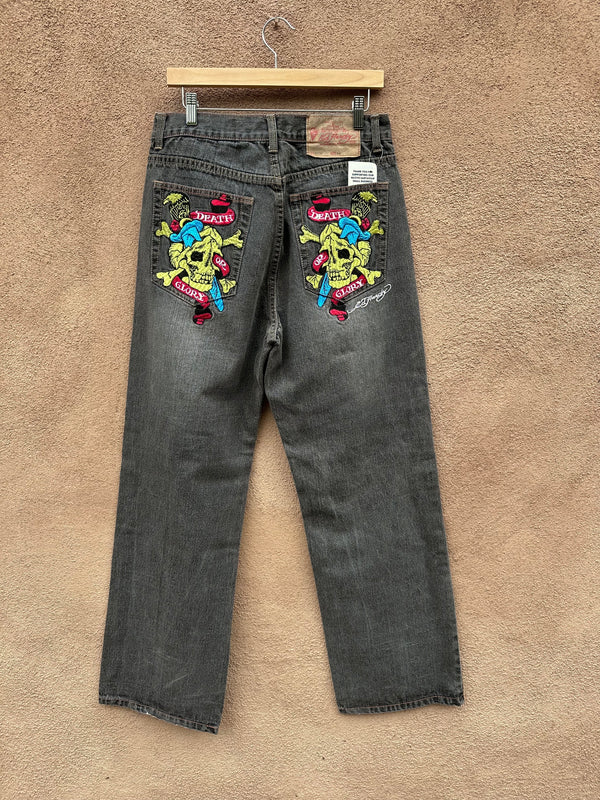 Death or Glory Embroidered Skull Ed Hardy Jeans