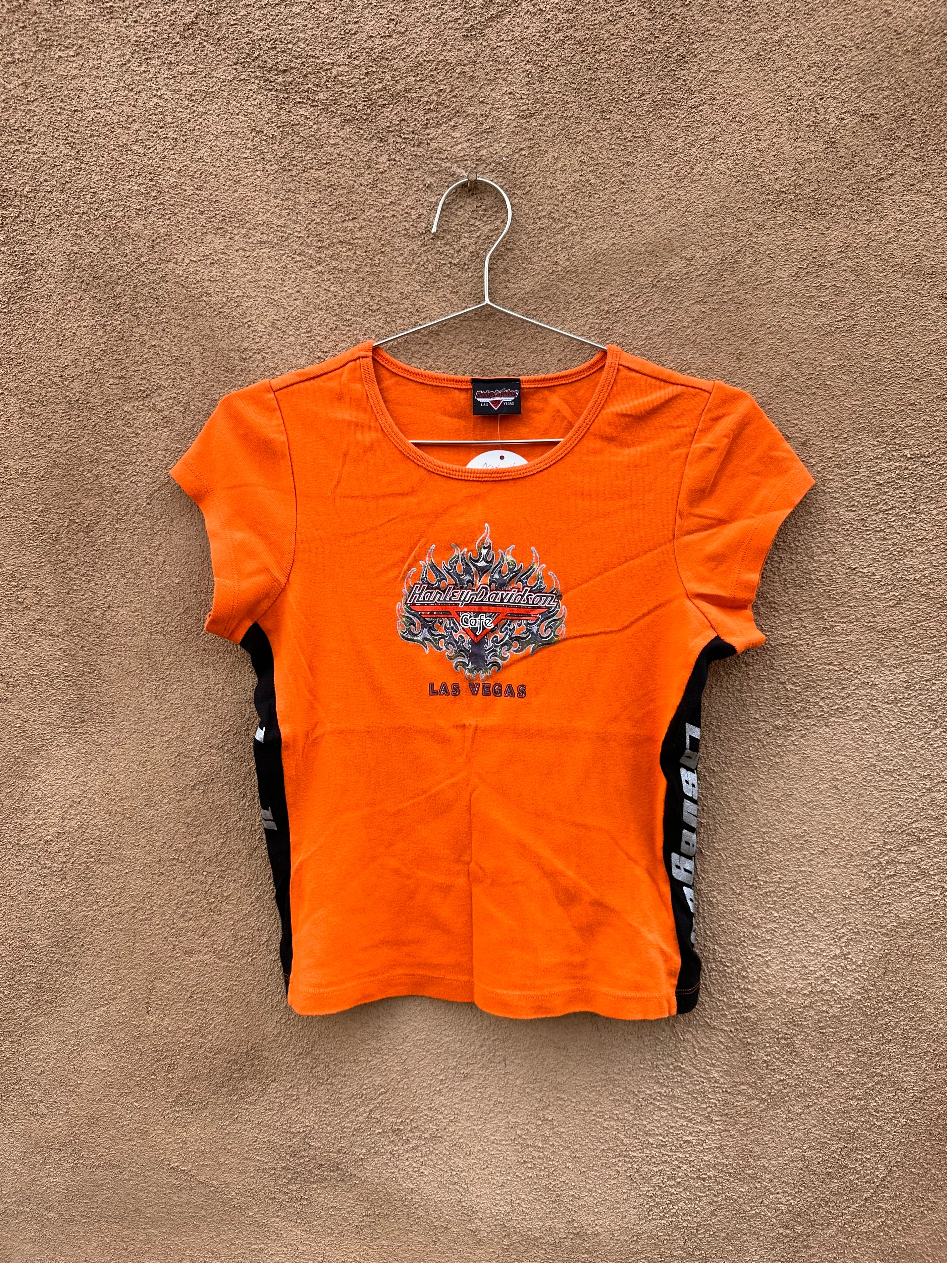 Vintage Orange Harley Davidson Cafe Girlie T-shirt - Las Vegas 