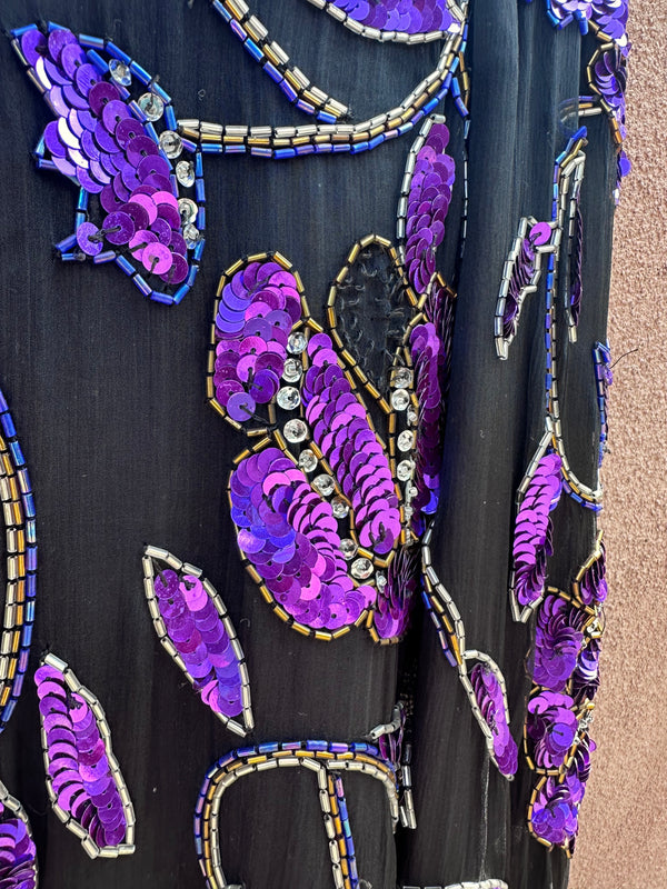 Purple Sequins & Beaded Laurence Kazar Silk Top