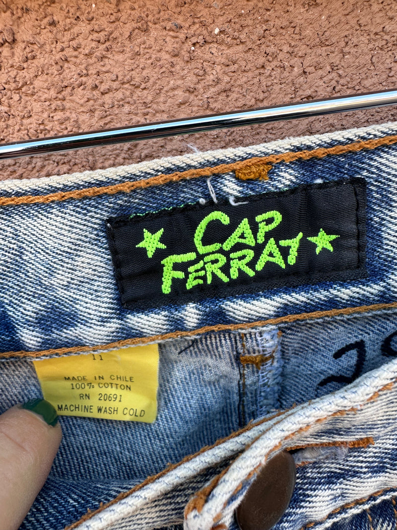 Acid Washed Jeans with Tapered Button Leg by Cap Ferrat - 11 - w: 28