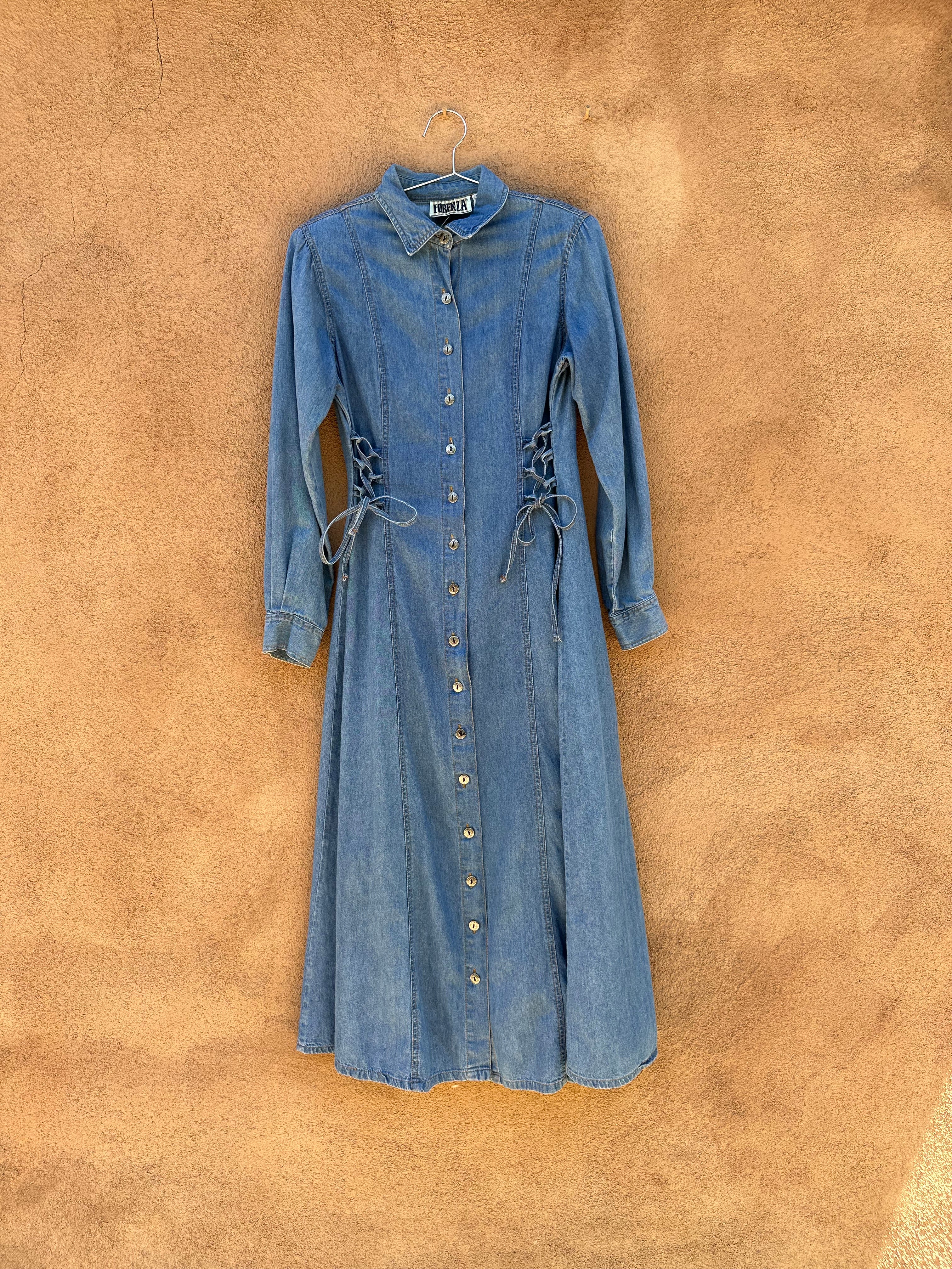 Vintage Forenzia Denim Dress with Waist Ties – DESERT MOSS VINTAGE