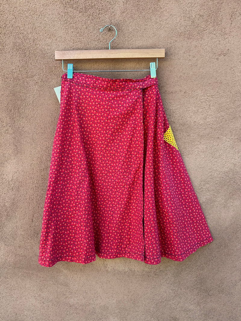 Cute Country Chic Floral Wrap Skirt with Yellow Pockets