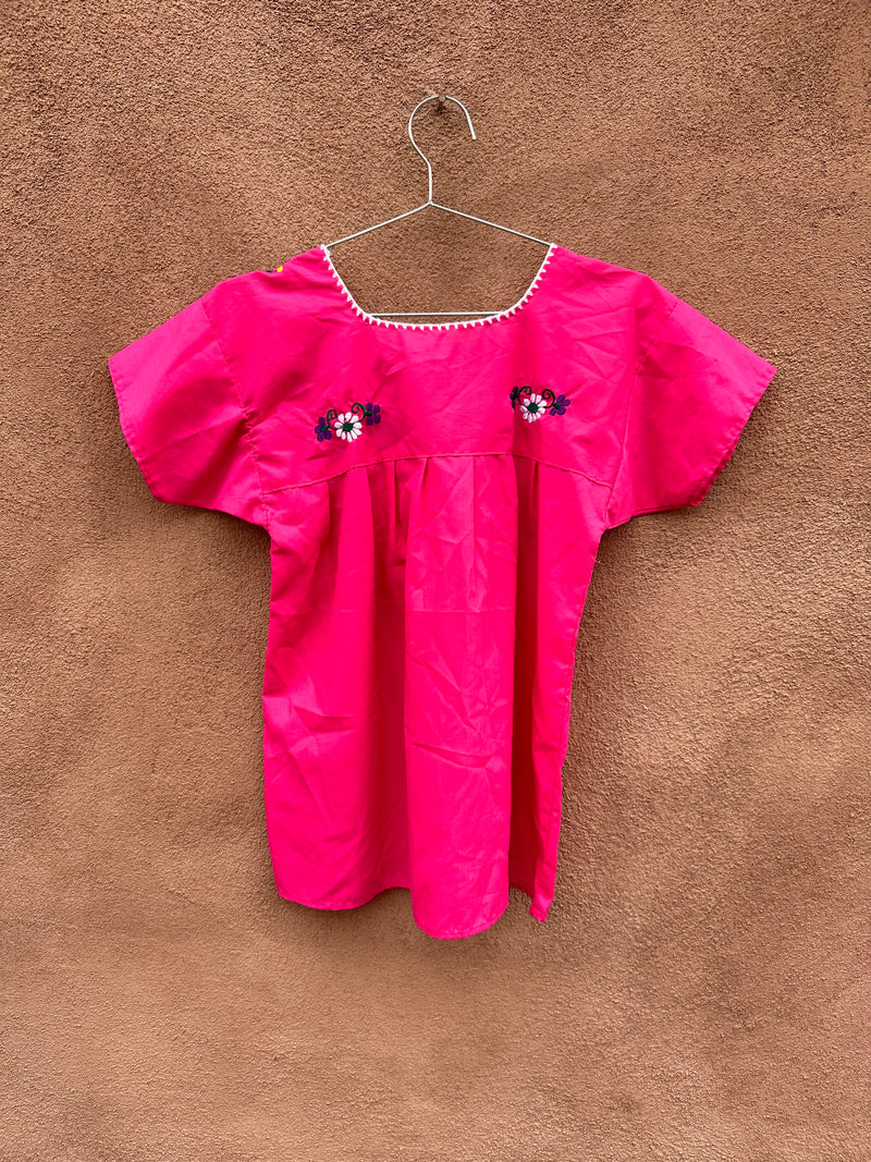Little Girl's Pink Huipil with Embroidered Flowers