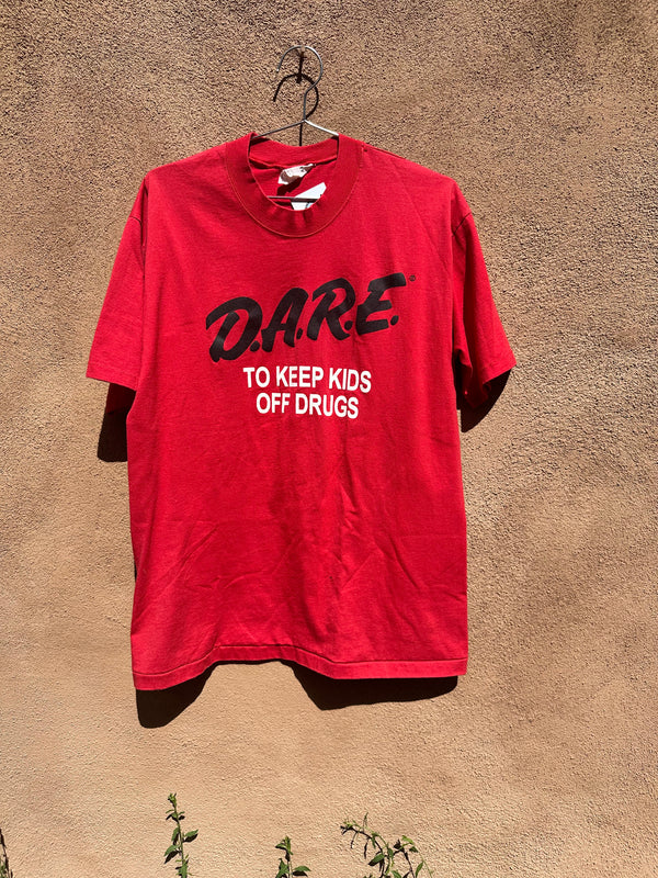 Red D.A.R.E. T-shirt with Ironic Cigarette Hole