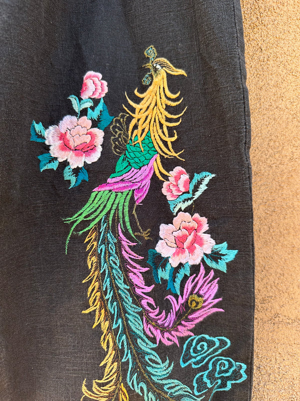 Embroidered Peacock Cotton Pants
