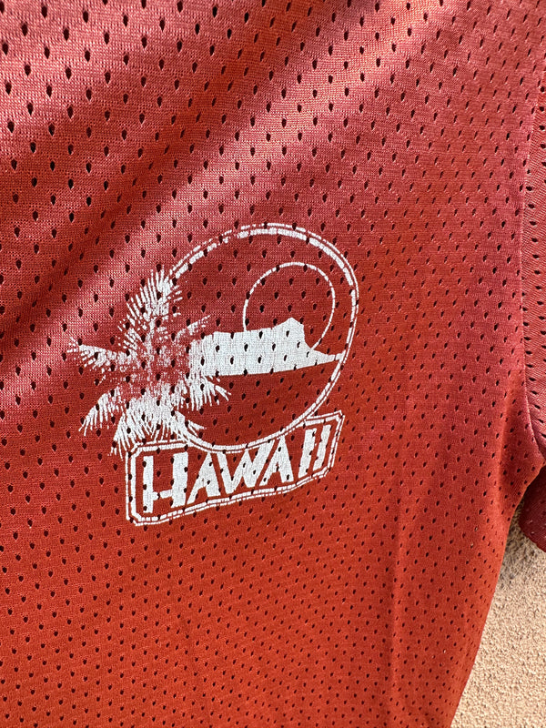 70's Era Mesh Hawaii Polo Shirt in Burnt Orange