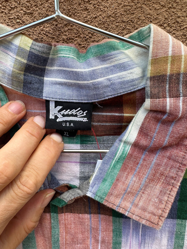 Kudos U.S.A. Plaid/Batik Cotton Button Up Shirt
