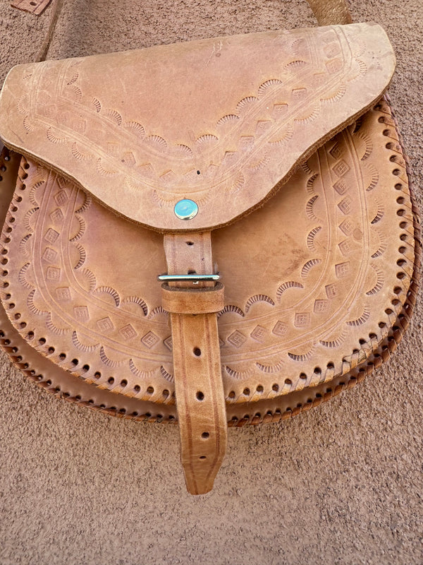 Embossed Leather Saddle Purse