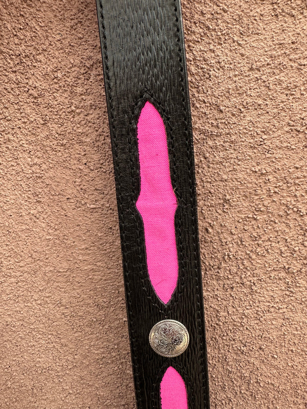 Wrangler Black Leather Belt with Pink Inlay