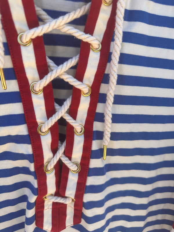 J.Crew Lace Up Neck Nautical Stripe Dress (not vintage)