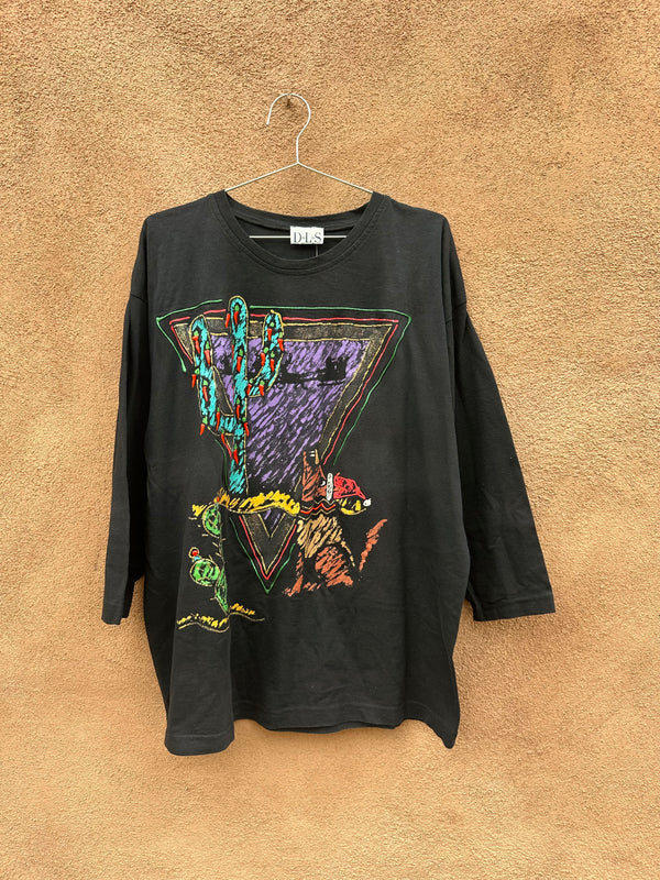 80's Cactus Coyote Puff Paint Long Sleeve T-shirt