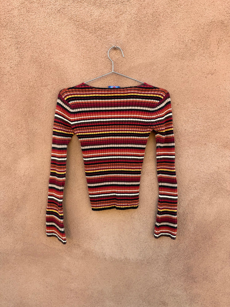 1990's Striped Next Era Lace Up Fitted Sweater