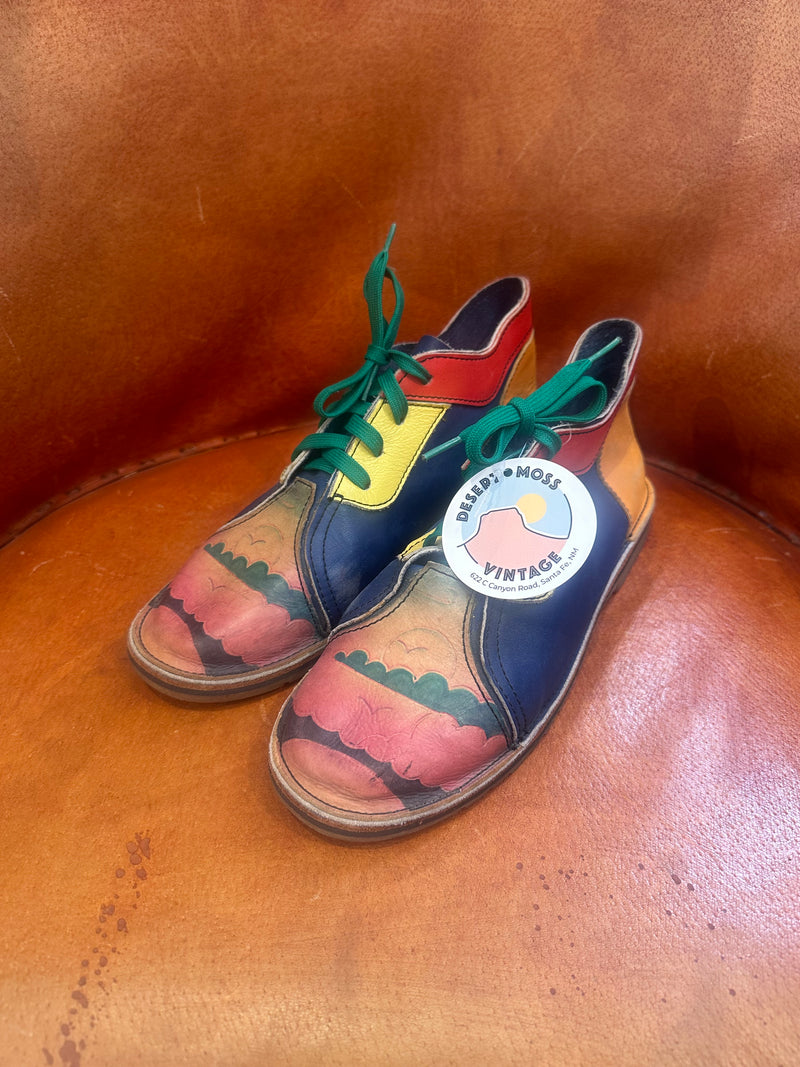 Hand Made, Hand Painted Funky Ankle Boots 7.5/8