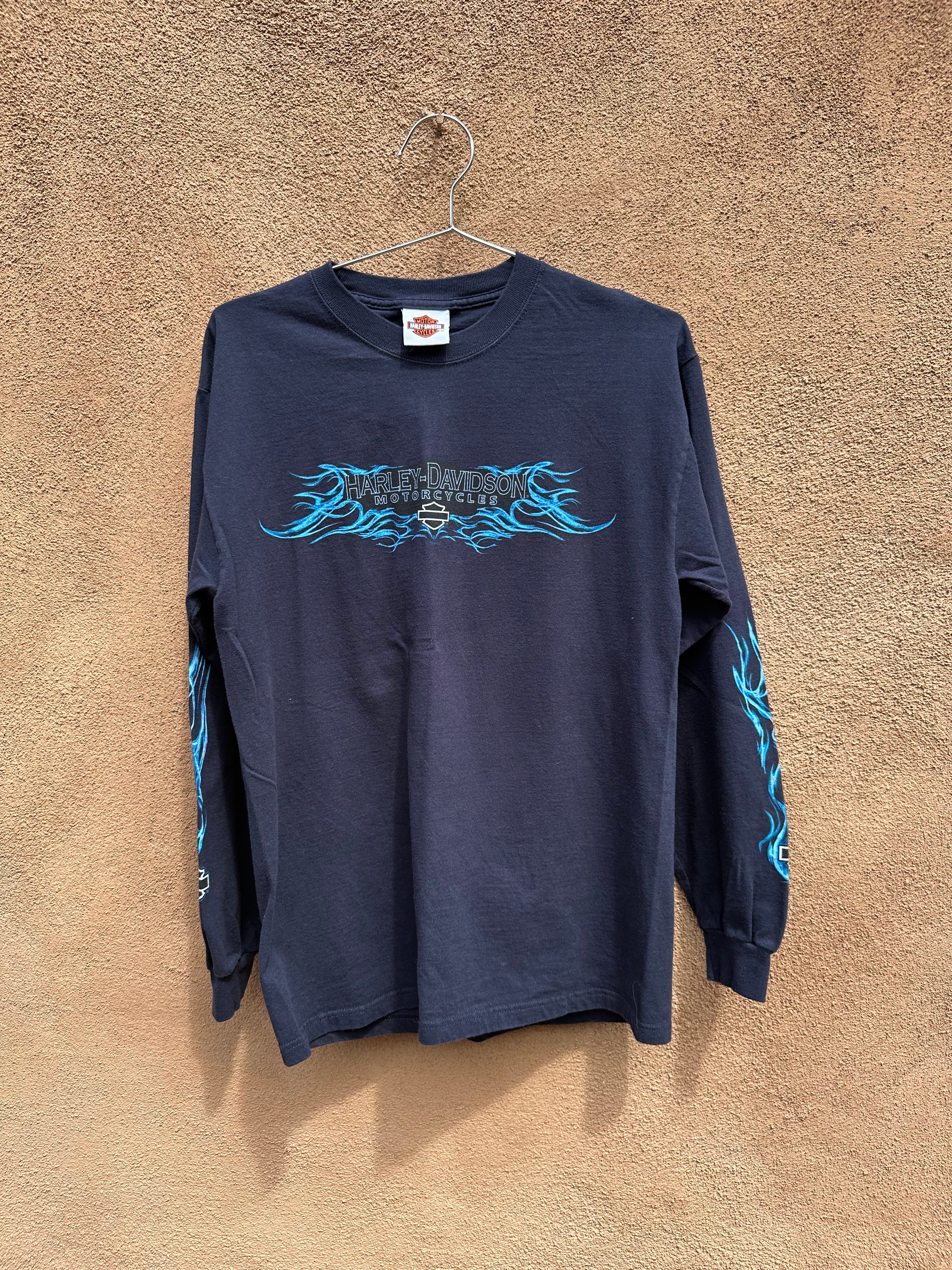 Harley davidson sales blue flame shirt