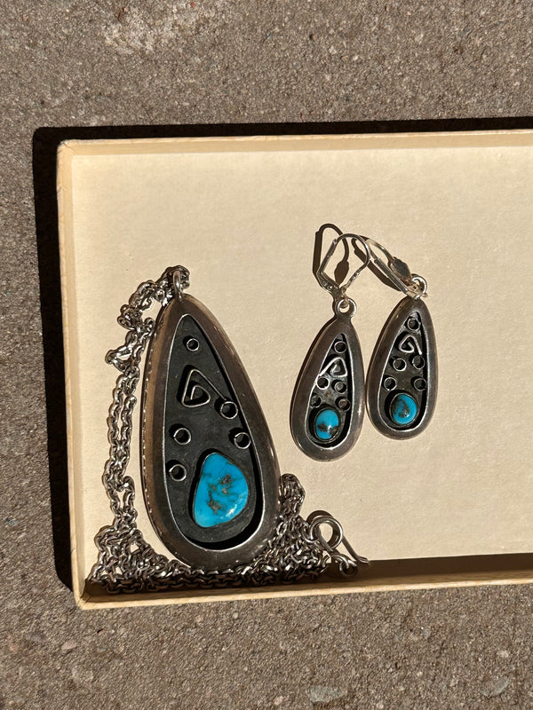 Teardrop Sterling & Turquoise Necklace and Earring Set