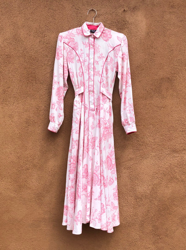 1980's Pink and White Floral Tem Tex Cowgirl Dress