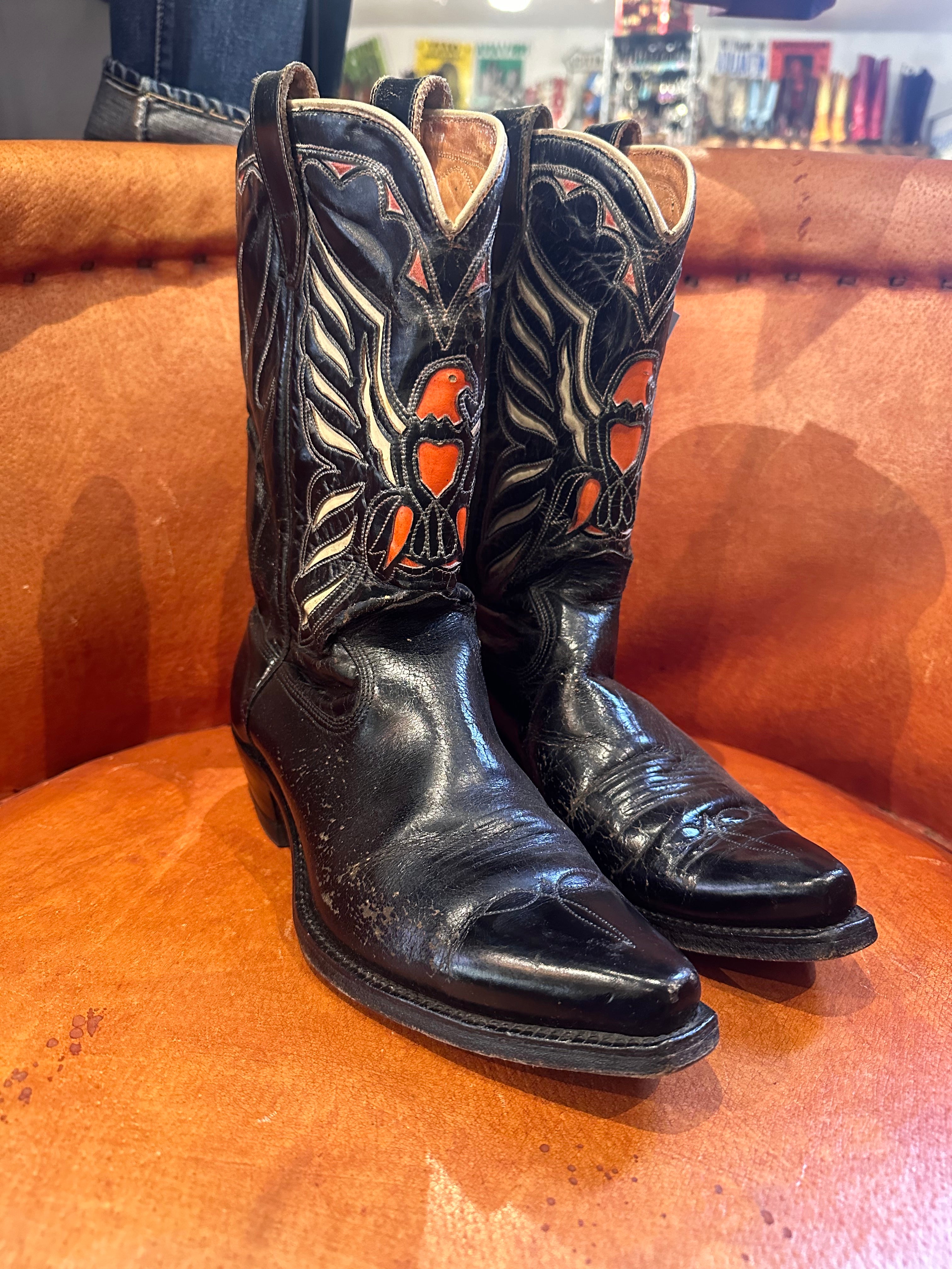 Cowboy Boots 60s Mens Boots Vintage 1960's Handmade Embossed Eagle