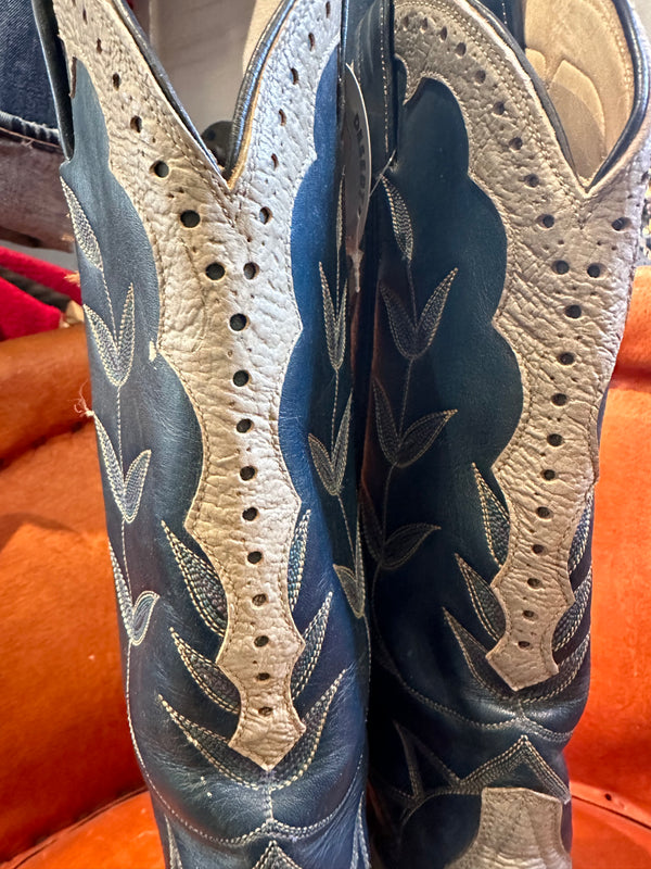 Climbing Stitched Vine Blue & Gray 80's Laramie Boots - 7.5B
