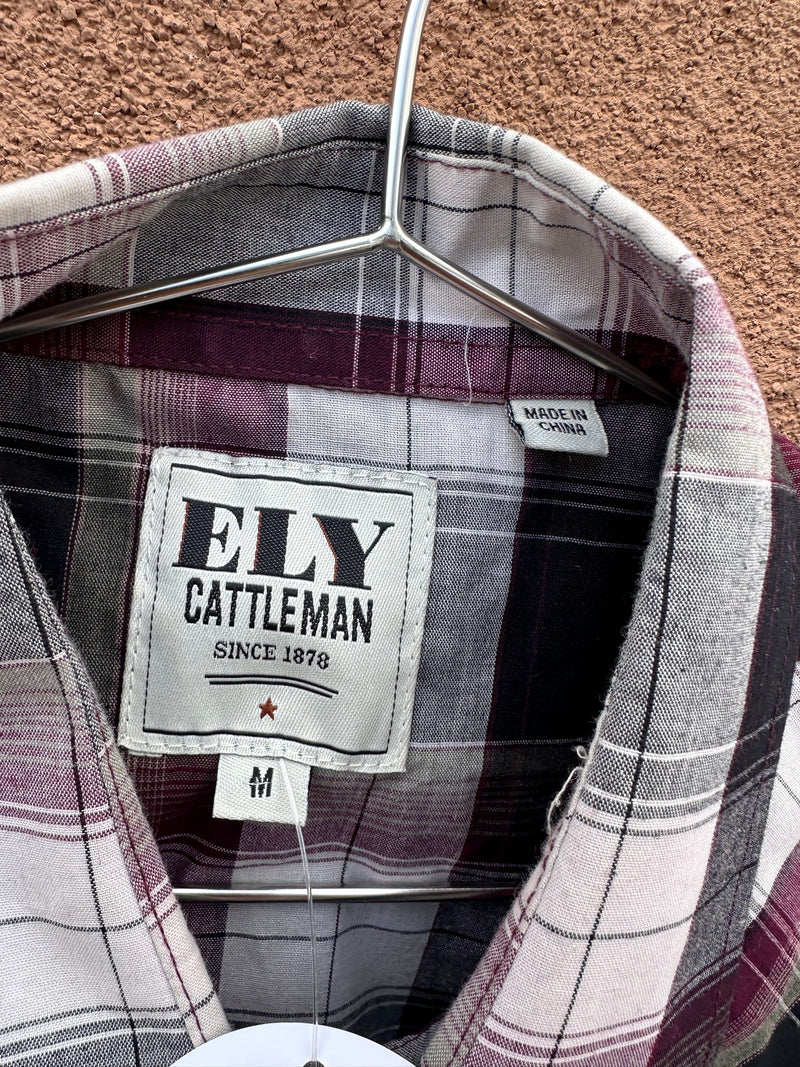 Ely Cattleman Maroon/Black Plaid Western Shirt