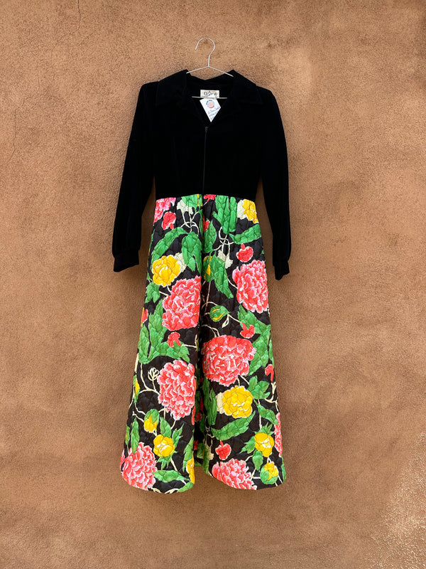El Pavon - Santa Fe Velveteen with Quilted Floral Skirt 60's Dress