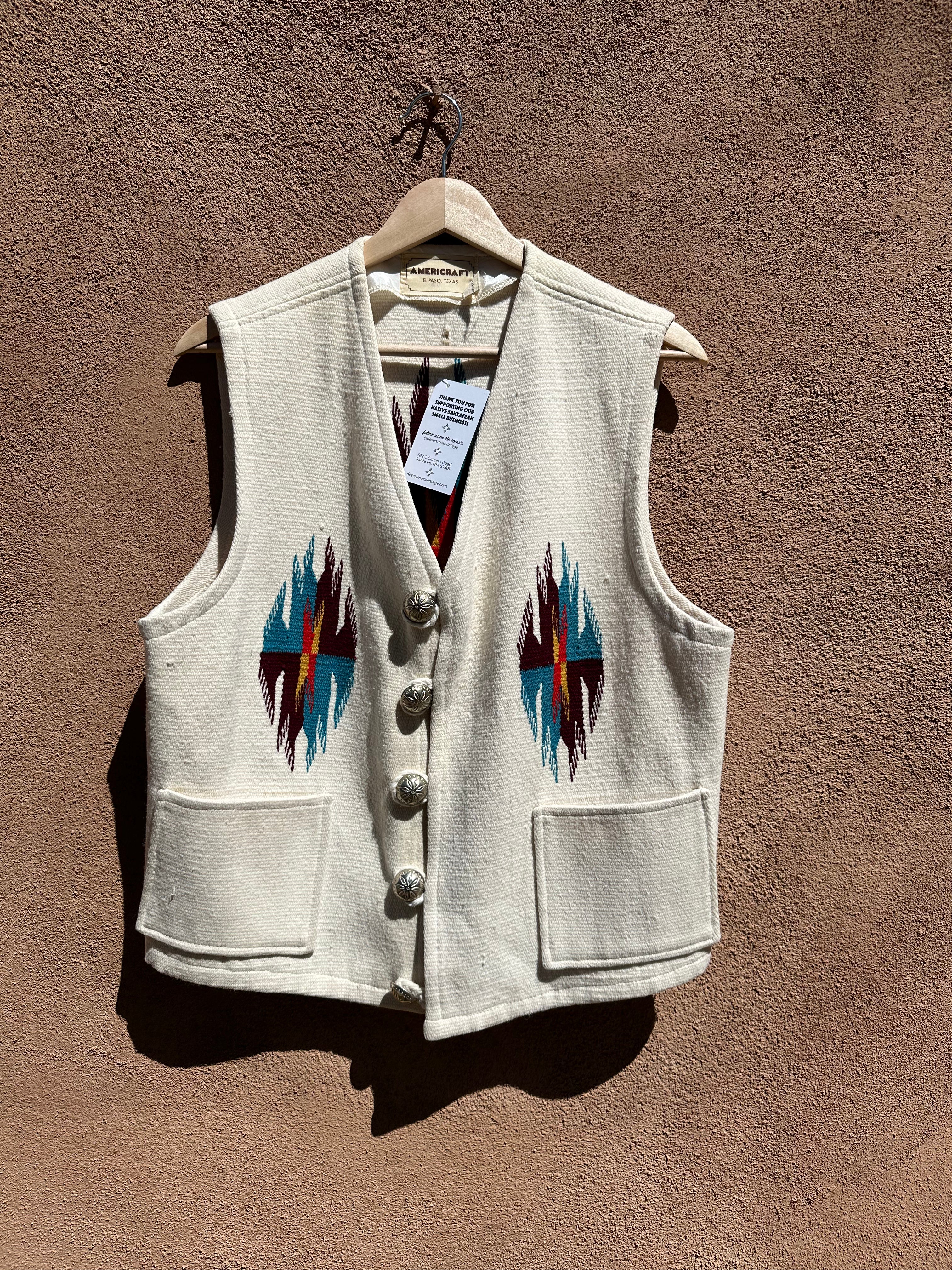 Vintage Americraft Chimayo Style Vest w/ Silver Buttons