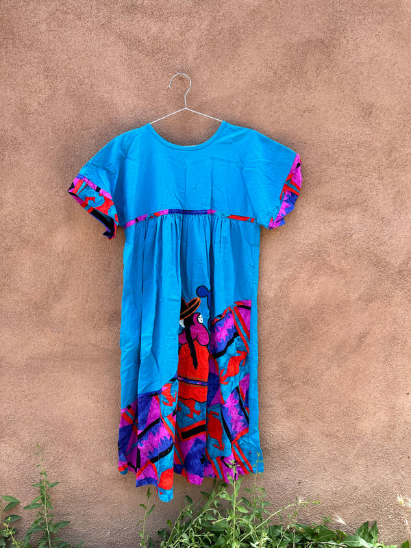 Mexican Themed Blue Summer Dress - Medium