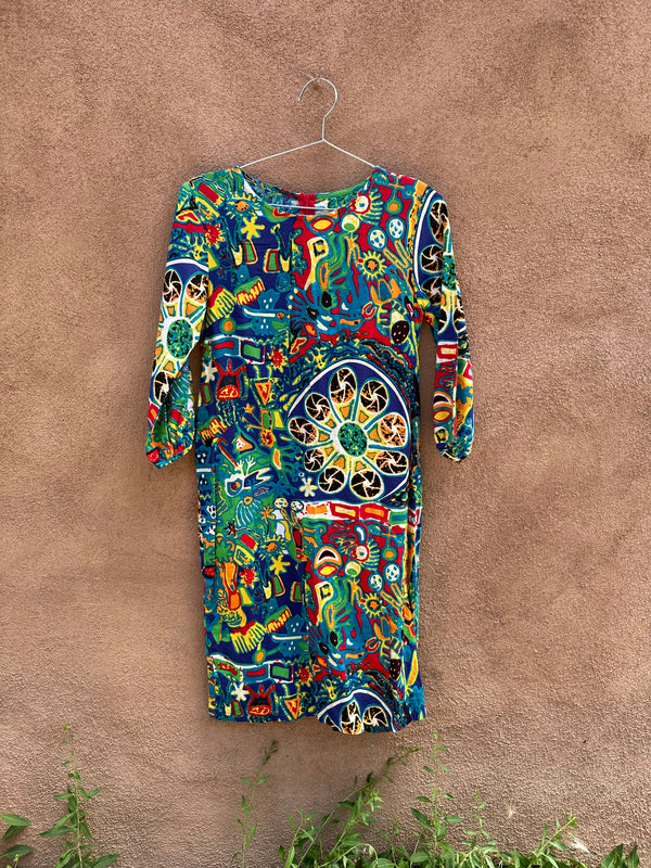 Abstract 3/4 Sleeve Dress with Pockets