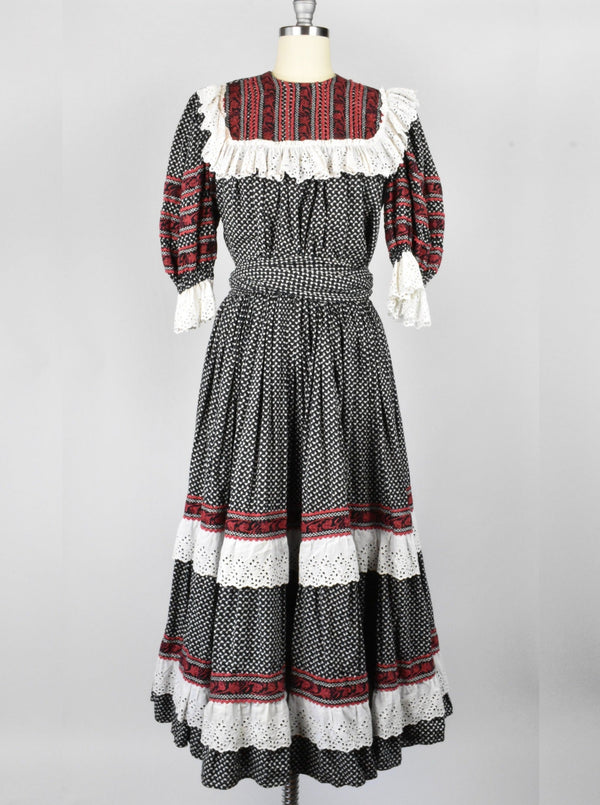 Prairie Dress in Black, Red, and White
