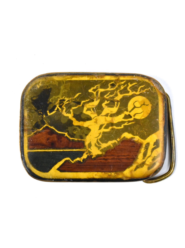 1970's Belt Buckle with Mountain and Tree Scene from Harmony Metal - Made in Colorado, USA