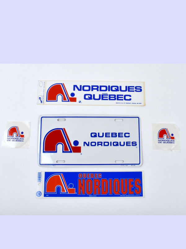 Vintage Quebec Nordiques Lot - License Plate, 2 Bumper Stickers & 2 Smaller Stickers