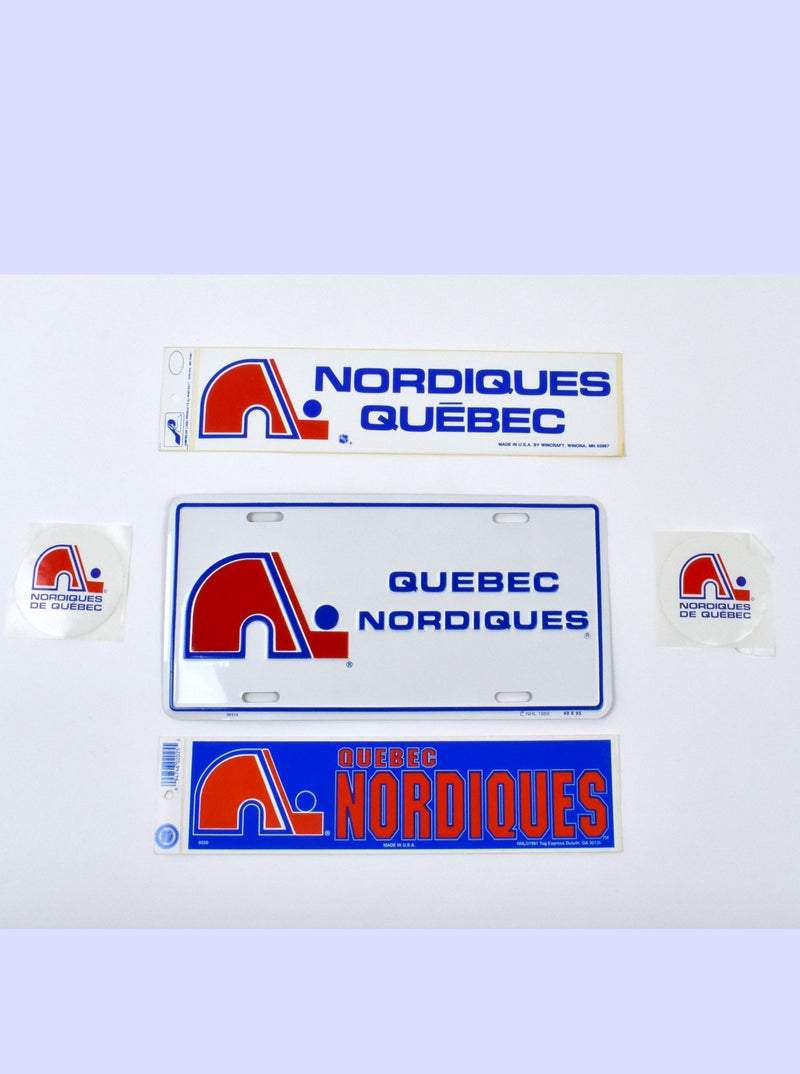 Vintage Quebec Nordiques Lot - License Plate, 2 Bumper Stickers & 2 Smaller Stickers