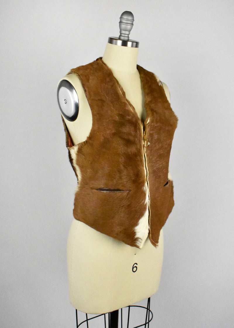 1960's Horsehair Western Leather Vest with Talon Zip Up Front