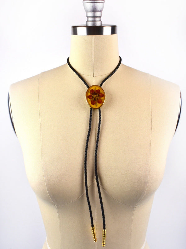 Vintage 1980's Roses in Resin Bolo Tie by VonWest