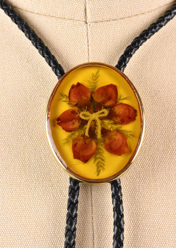 1980's Roses in Resin Bolo Tie by VonWest