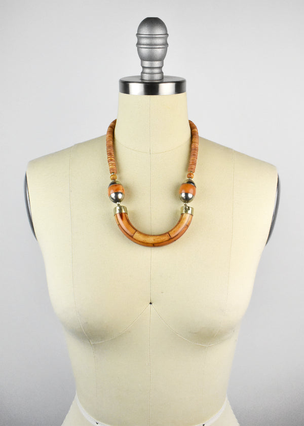 Bone and Silver Berber Necklace with Ashanti Beadwork