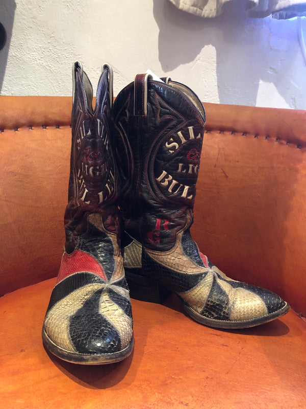 Coors Light Silver Bullet Colorful Snakeskin/Leather Boots 10.5