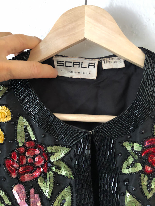 Silk Beaded and Sequin Floral Jacket by Scala