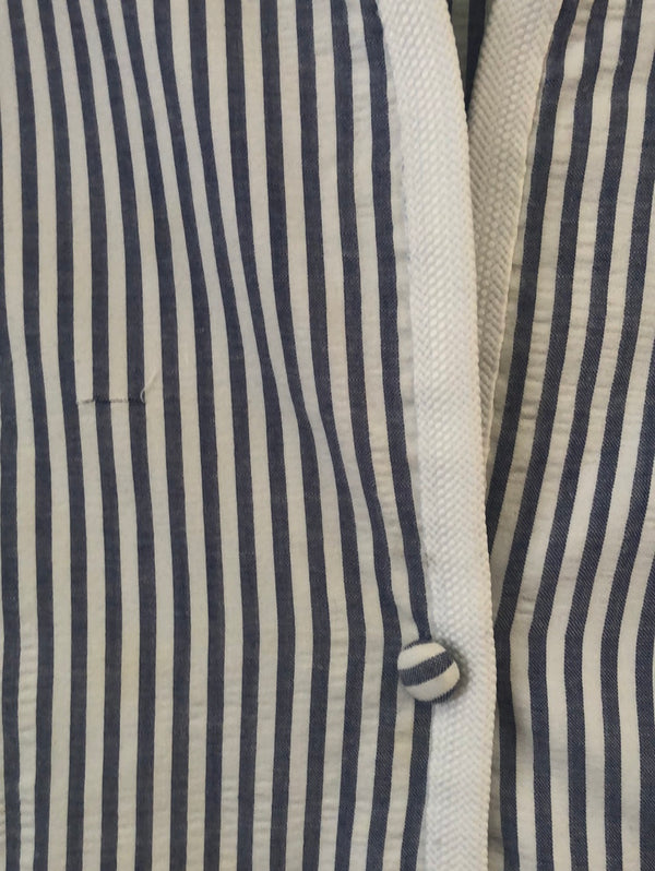 Blue and White Striped Sleeveless Seersucker Top