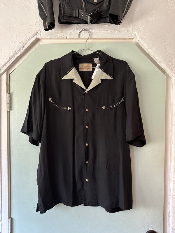 Black Silk Western Shirt by Scully - Large