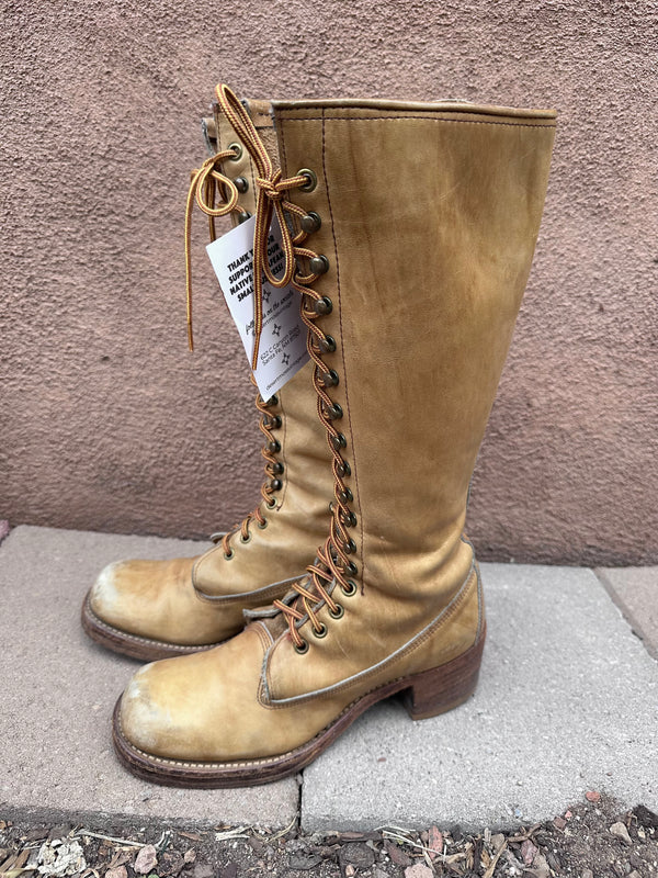 1970's Camel Color Frye Black Label Lace Up Campus Boots 7.5B