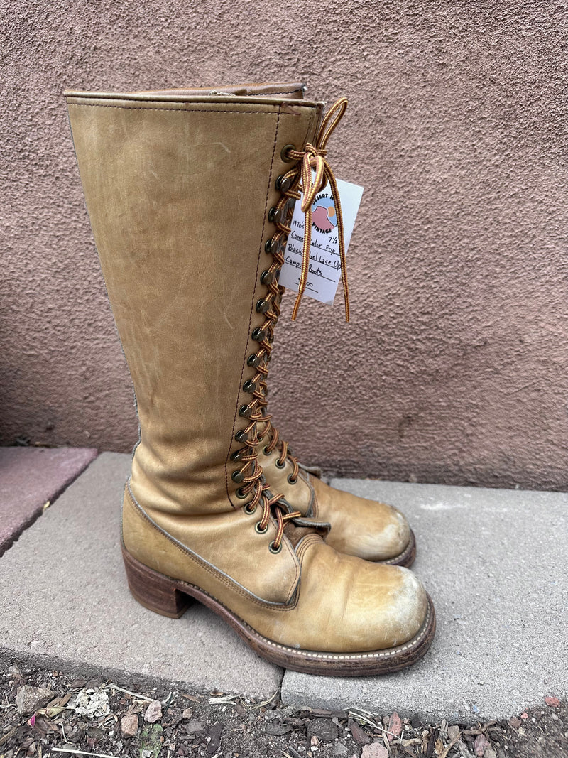 1970's Camel Color Frye Black Label Lace Up Campus Boots 7.5B