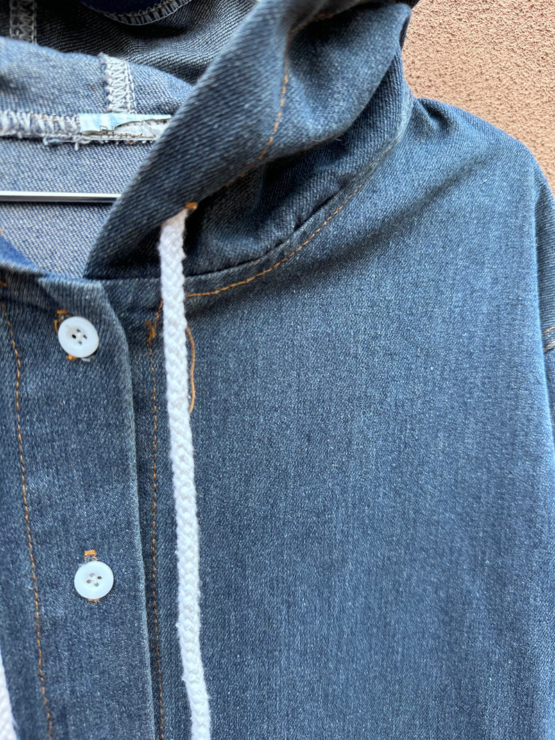 Hooded Button Up Denim Coat - Long