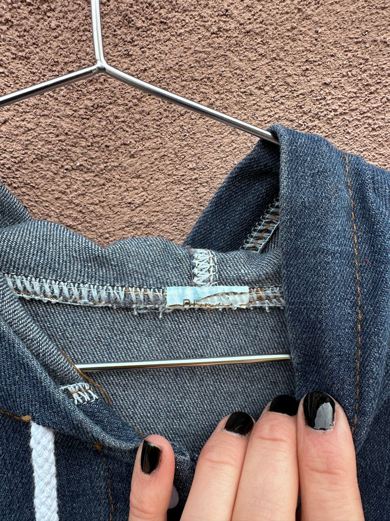Hooded Button Up Denim Coat - Long