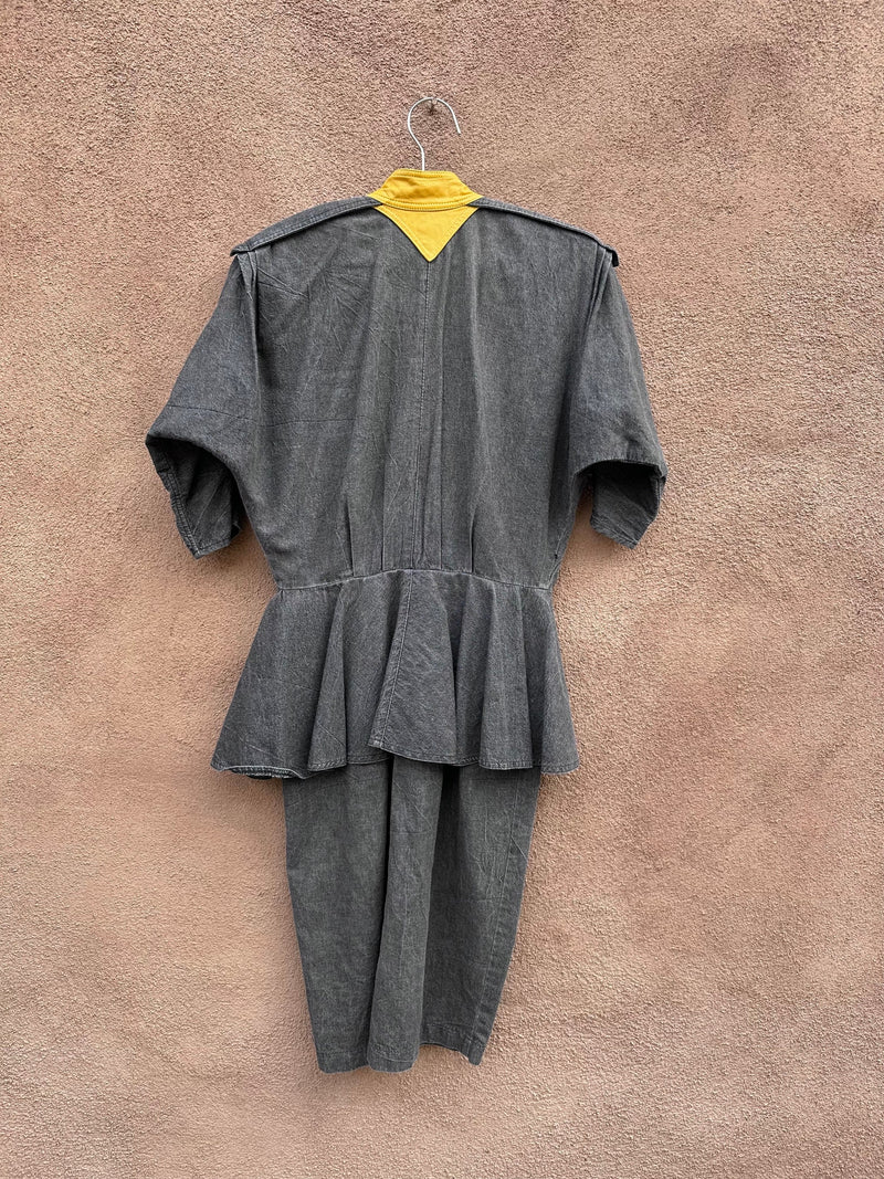 Gray Denim Dress with Yellow Detail by d. Frank